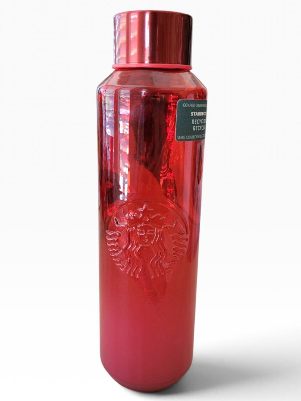 Starbucks 2022 Valentine's Recycled Glass Water Bottle Ombre Red Pink (22oz)